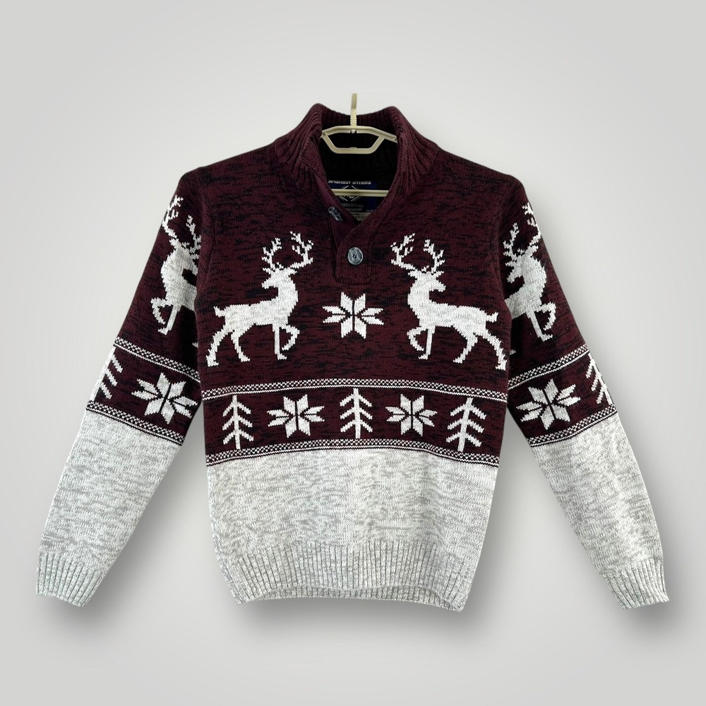Amongst Others Sweater Size‎ Mens Small Red Gray Fair Isle Deer Bucks Pullover